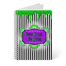 Załaduj obraz do przeglądarki galerii, Gothic Beetle Goo Green Black White Stripe Wirobound Softcover Notebook, A5, Journal Juice Halloween