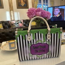 Lade das Bild in den Galerie-Viewer, Gothic Beetle Goo Green Black White Stripe Messenger Christmas Bag Handbag Steampunk Shoulder Strap Faux Leather Zip School Juice Halloween