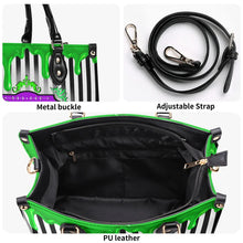 Lade das Bild in den Galerie-Viewer, Gothic Beetle Goo Green Black White Stripe Messenger Christmas Bag Handbag Steampunk Shoulder Strap Faux Leather Zip School Juice Halloween