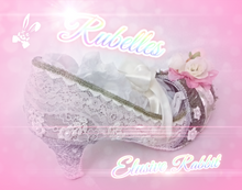 Load image into Gallery viewer, Rubelle 1920 Vintage Heels Foliage Floral Grass Flower Green Lace Fabric Custom Heel Ribbon Ivory Shoe Size 3 4 5 6 7 8 Wedding Bridal Pink