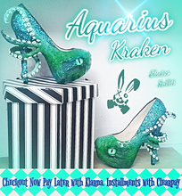 Carica l'immagine nel visualizzatore di Gallery, The Aquarius Kraken Heels Custom Hand Sculpt Paint Shoe Size 3 4 5 6 7 8 High Wedge Sea Abyss Creature Monster Mythical Octopus Squid