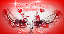 Cargar imagen en el visor de la galería, The King & Queen of Hearts Alice in Wonderland Heels sculpted Wedding Bridal Custom Hand Sculpt Paint Shoe Size 3 4 5 6 7 8 High Wedge Black
