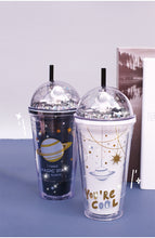 Cargar imagen en el visor de la galería, 380ml 500ml Interstellar Wandering Double Layer Straw Cup Creative Gift Astronaut Plastic Cup Children's Cute Colorful Water Cup