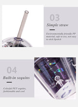 Cargar imagen en el visor de la galería, 380ml 500ml Interstellar Wandering Double Layer Straw Cup Creative Gift Astronaut Plastic Cup Children's Cute Colorful Water Cup