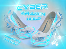 Load image into Gallery viewer, Cyber Kraken Light Up LED Heels Custom Cyberpunk sculpt Shoe Size 3 4 5 6 7 8 High Wedge Sea Abyss Creature Monster Mythical Octopus Squid