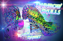 Lade das Bild in den Galerie-Viewer, Rainbow Metal Spiked Skull Heels Grim Reaper Dead Skull Jaw Custom Glitter Paint Glitter Shoe Heel Size 3 4 5 6 7 8 9 Platform Alt Punk Goth