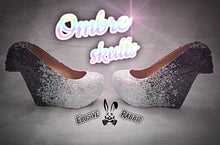 Lade das Bild in den Galerie-Viewer, Black & White Ombre Glitter Skull Heels Reaper Goth Gothic Halloween Cosplay Costume Dead Custom Sculpted Black Shoe Size 3 4 5 6 7 8