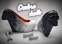 Lade das Bild in den Galerie-Viewer, Black & White Ombre Glitter Skull Heels Reaper Goth Gothic Halloween Cosplay Costume Dead Custom Sculpted Black Shoe Size 3 4 5 6 7 8