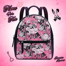 Load image into Gallery viewer, Time For Tea Alice in Wonderland Backpack Vibrant Pink Pattern