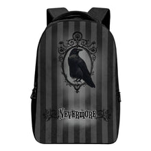 Lade das Bild in den Galerie-Viewer, Nevermore Black Grey Edgar Allan Poe Raven Laptop Backpack Wednesday Addams