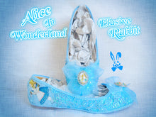 Cargar imagen en el visor de la galería, John Tenniel Classic 1865 Alice In Wonderland Sequin Glitter Lace Fabric Custom Dolly Ribbon Blue Shoe Flat Size 3 4 5 6 7 8 Wedding Bridal