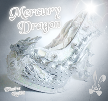 Load image into Gallery viewer, The Mercury Dragon Heels Custom Hand Sculpt Kraken Shoe Size 3 4 5 6 7 8 High Wedge Fantasy Mythical Bridal Wedding Alternative White Lace