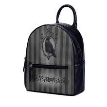 Load image into Gallery viewer, Nevermore Black Grey Edgar Allan Poe Raven Backpack Wednesday Addams