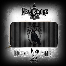 Cargar imagen en el visor de la galería, Nevermore Black Grey Edgar Allan Poe Raven Clutch Purse Wednesday Addams