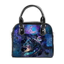 Załaduj obraz do przeglądarki galerii, Cosmic Wolf Gothic Nebula Galaxy Moon Christmas Birthday Bag Handbag Space Celestial star Shoulder Strap Faux Leather School Gifts for Her