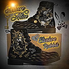 Load image into Gallery viewer, Allure Alice Black Gold and Grey Wonderland Boots