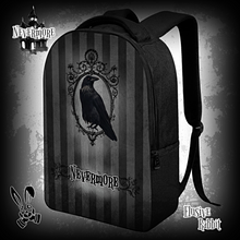 Lade das Bild in den Galerie-Viewer, Nevermore Black Grey Edgar Allan Poe Raven Laptop Backpack Wednesday Addams