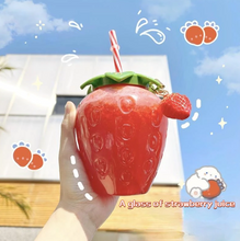 Cargar imagen en el visor de la galería, Summer cartoon kawaii strawberry straw cup plastic cup lovely girl milk tea coffee cup student portable water cup water bottle