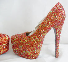 Lade das Bild in den Galerie-Viewer, Autumn Fire Chunky Glitter Custom Personalized Women Handmade Glitter Shoe High Heel Stiletto Thin Size 3 4 5 6 7 8 Platform Party Christmas