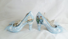 Load image into Gallery viewer, John Tenniel's Classic 1865 Alice In Wonderland Lace Fabric Custom Heel Ribbon Blue Shoe Flat Size 3 4 5 6 7 8 Wedding Bridal Heel UK Women