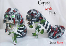 Load image into Gallery viewer, Corpse Bride Glow In The Dark Heels Halloween Skull Blood Gothic Goth Stripe Wedding Lace Ivy Eye Custom Hand Shoe Size 3 4 5 6 7 8 Monster