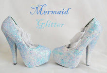 Cargar imagen en el visor de la galería, Mermaid Chunky Glitter Custom Personalized Womens Handmade Glitter Shoe High Heel Stiletto Thin Size 3 4 5 6 7 8 Platform Party Christmas UK