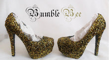 Load image into Gallery viewer, Bumble Bee Chunky Glitter Custom Personalized Women Handmade Glitter Shoe High Heel Stiletto Thin Size 3 4 5 6 7 8 Platform Party Christmas