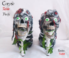 Load image into Gallery viewer, Corpse Bride Glow In The Dark Heels Halloween Skull Blood Gothic Goth Stripe Wedding Lace Ivy Eye Custom Hand Shoe Size 3 4 5 6 7 8 Monster