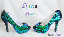 Load image into Gallery viewer, Siren Scales Mermaid Reversible Sequin Fabric Heels Custom Personalized Womens Shoe High Stiletto Size 3 4 5 6 7 8 Platform Party Christmas