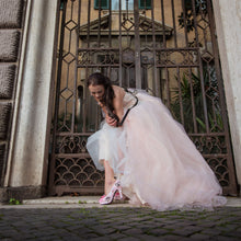 Cargar imagen en el visor de la galería, John Tenniel's Classic 1865 Alice In Wonderland Lace Fabric Custom Heel Ribbon Pink Shoe Flat Size 3 4 5 6 7 8 Wedding Bridal Heel UK Women