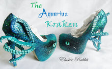 Carica l'immagine nel visualizzatore di Gallery, The Aquarius Kraken Heels Custom Hand Sculpt Paint Shoe Size 3 4 5 6 7 8 High Wedge Sea Abyss Creature Monster Mythical Octopus Squid