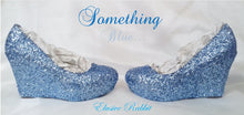 Carica l'immagine nel visualizzatore di Gallery, Something Blue Glitter Wedding Bridal Heel Custom Personalized Women Shoe Chunky Size 3 4 5 6 7 8 Wedge Dusky Metallic Steel Cinderella Dark