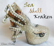 Carica l'immagine nel visualizzatore di Gallery, The Sea Shell Kraken Heels Custom Hand Sculpt Paint Shoe Size 3 4 5 6 7 8 High Wedge Sea Abyss Creature Monster Mythical Octopus Squid