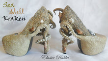 Carica l'immagine nel visualizzatore di Gallery, The Sea Shell Kraken Heels Custom Hand Sculpt Paint Shoe Size 3 4 5 6 7 8 High Wedge Sea Abyss Creature Monster Mythical Octopus Squid