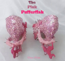 Cargar imagen en el visor de la galería, The Pink Pufferfish Heels Sea Spikes Custom Hand Sculpt Paint Shoe Size 3 4 5 6 7 8 High Wedge Fantasy Mythical Kraken octopus Alternative