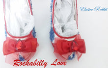 Cargar imagen en el visor de la galería, Rockabilly Love Heels Red Blue 1950's Flower Lace Fabric Custom Heel Ribbon Ivory Shoe Size 3 4 5 6 7 8 Wedding Bridal Love Gem Ribbon Navy