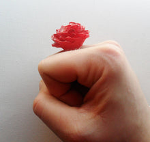 Cargar imagen en el visor de la galería, Imperatrice Rose Painting the Roses Red Ring Flower Bud Custom Hand Sculpt Alice in Wonderland Red Adjustable Womens Jewelry Queen of Hearts