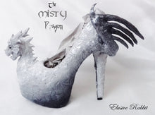Charger l'image dans la galerie, The Misty Dragon Heels Custom Hand Sculpt Paint Shoe Size 3 4 5 6 7 8 High Wedge Fantasy Mythical Bridal Wedding Alternative White Scales