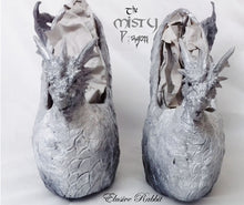 Charger l'image dans la galerie, The Misty Dragon Heels Custom Hand Sculpt Paint Shoe Size 3 4 5 6 7 8 High Wedge Fantasy Mythical Bridal Wedding Alternative White Scales
