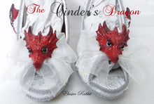 Cargar imagen en el visor de la galería, The Cinder's Dragon Wedding Lace Bridal Heels Fabric Flower Custom Ribbon Red Fire Shoe Size 3 4 5 6 7 8 UK Women 3" Kitten Low Wing