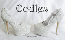 Load image into Gallery viewer, Oodles Bridal White Silver Chunky Glitter Wedding Custom Personalized Women Peep Toe Glitter Shoe High Heel Stiletto Thin Size 3 4 5 6 7 8