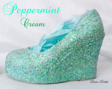 Load image into Gallery viewer, Mint Green Bridal Chunky Glitter Wedding Custom Personalized Women Peep Toe Glitter Shoe High Heel Stiletto Thin Size 3 4 5 6 7 8
