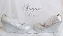 Charger l'image dans la galerie, Sugar Shine Silver Womens Handmade Glitter Shoe High Heel Wedge Pointed Pointy Toe Size 3 4 5 6 7 8 All Colours Platform Party Christmas UK