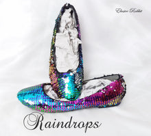 Cargar imagen en el visor de la galería, Rainbow Raindrops Scales Wedding Bridal Heel Mermaid Reversible Sequin Fabric Heels Custom Personalized Shoe Size 3 4 5 6 7 8 Party Pride