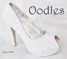 Load image into Gallery viewer, Oodles Bridal White Silver Chunky Glitter Wedding Custom Personalized Women Peep Toe Glitter Shoe High Heel Stiletto Thin Size 3 4 5 6 7 8