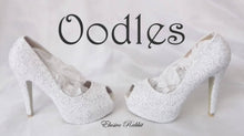 Load image into Gallery viewer, Oodles Bridal White Silver Chunky Glitter Wedding Custom Personalized Women Peep Toe Glitter Shoe High Heel Stiletto Thin Size 3 4 5 6 7 8