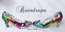 Cargar imagen en el visor de la galería, Rainbow Raindrops Scales Wedding Bridal Heel Mermaid Reversible Sequin Fabric Heels Custom Personalized Shoe Size 3 4 5 6 7 8 Party Pride