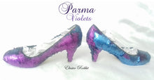 Load image into Gallery viewer, Parma Violets Blue Purple Scales Mermaid Reversible Sequin Fabric Heels Custom Personalized Shoe High Size 3 4 5 6 7 8 Platform Party Pride