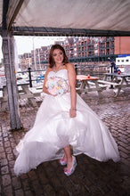 Load image into Gallery viewer, Skyward Hot Air balloon Heels Pink Blue White Vintage Wedge Stripe Shoe Size 3 4 5 6 7 8 Wedding Bridal Heel Women Iridescent