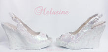 Load image into Gallery viewer, Melusine White Pink Siren Scales Mermaid Reversible Sequin Fabric Heels Custom Personalized Shoe High Size 3 4 5 6 7 8 Party Christmas